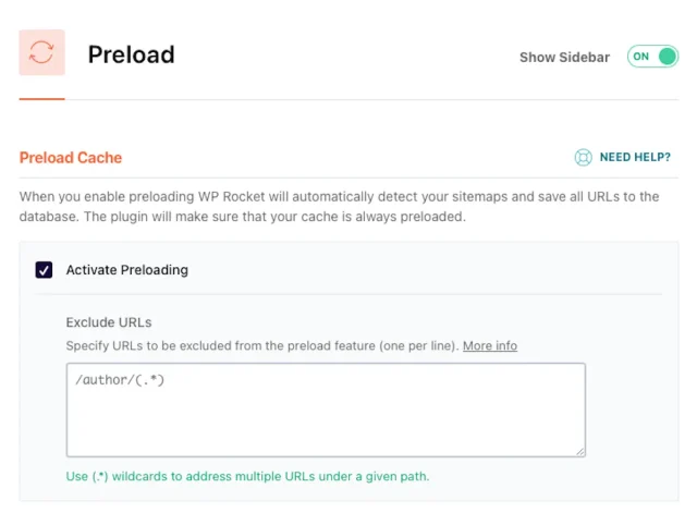 Wp rocket pre load settings