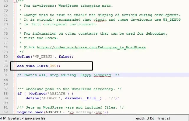 Set time limit wp config php