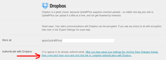 Dropbox menu that displays re authentication option at the bottom