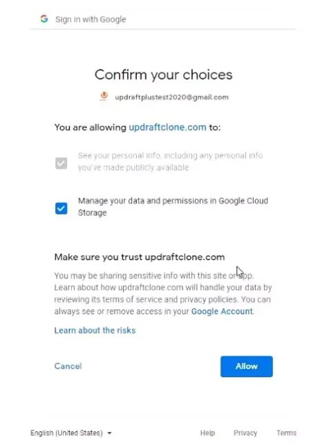 Confirm your choices