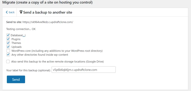 Migration guide send backup