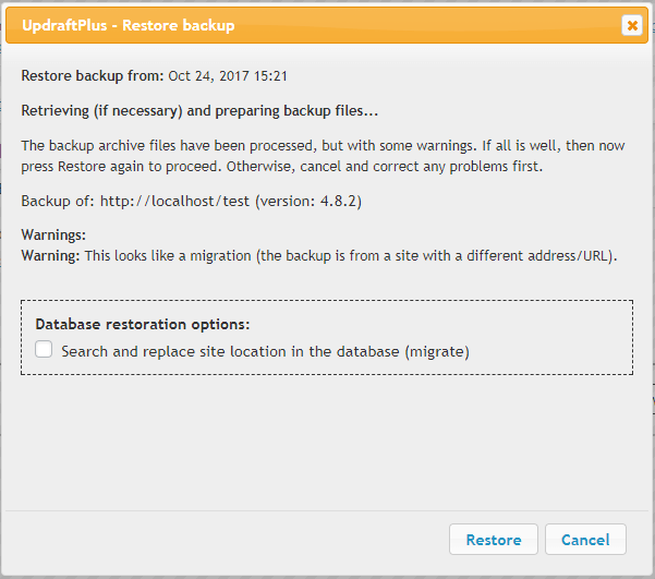 Restore modal database