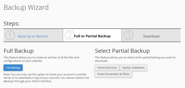 Choose a full or partial backup