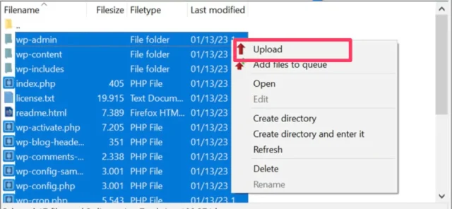 How to manually upload files to new WordPress directory