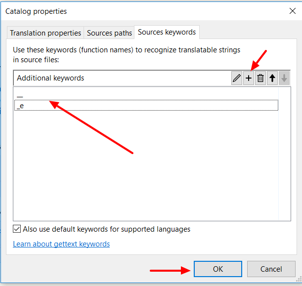 Source keywords window