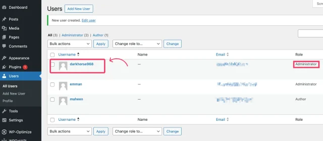 WordPress user area screenhot