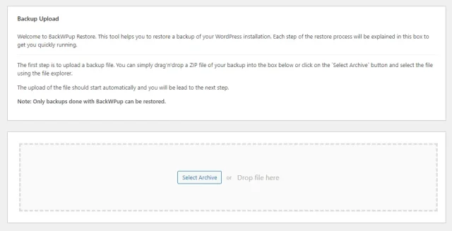 Backup upload window