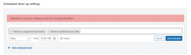 Scheduled clean up settings