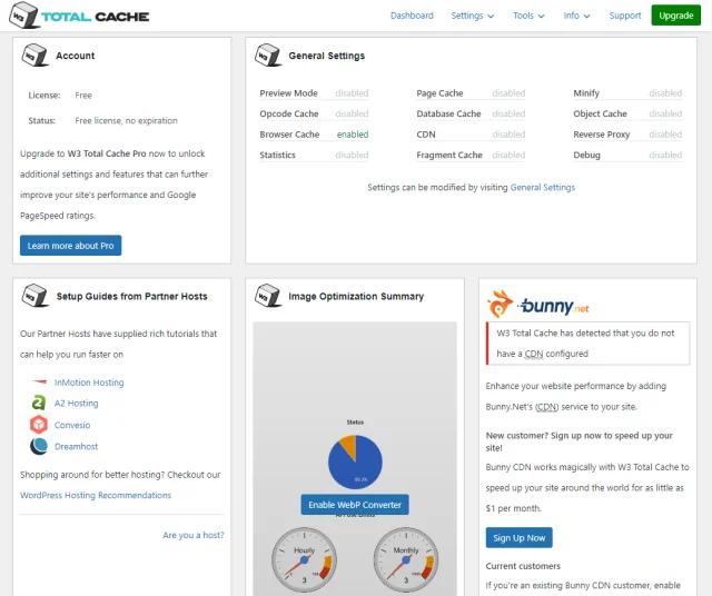 Totalcache dashboard