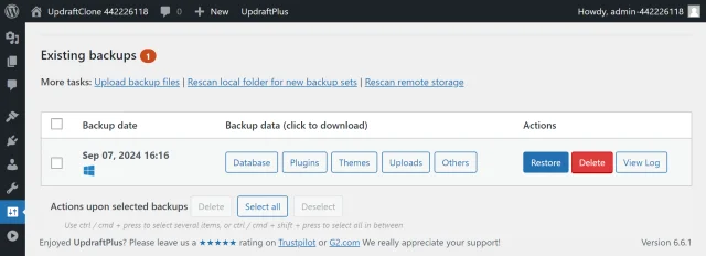 Existing backups