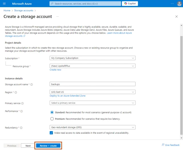 Review and create window