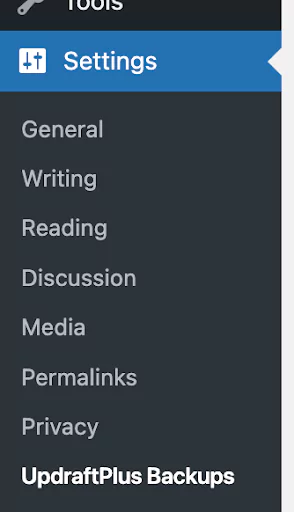 WordPress settings menu
